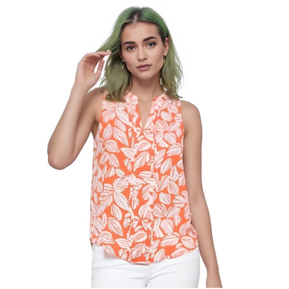 41 Hawthorn Breyson Pleat Detail Split Neck Blouse in Orange NWOT Size Medium